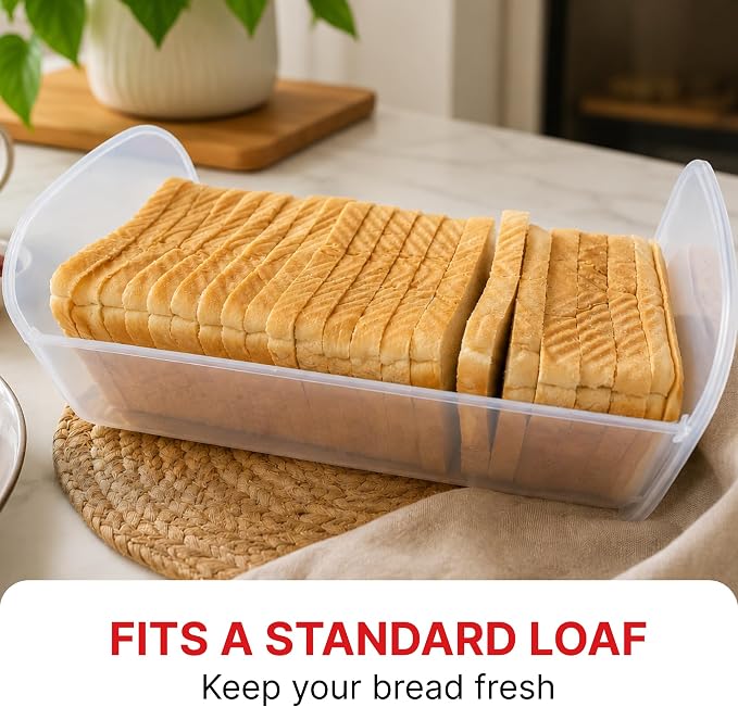 Tafura Bread Storage Container with Tray, Plastic Bread Box, Bread Container with Airtight Lid, Loaf Bread Keeper, Bread Holder for Homemade Bread, BPA Free