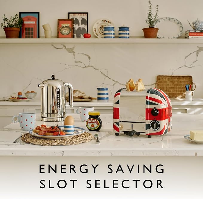 Dualit Classic 2 Slice NewGen Toaster - Limited Edition - Stainless Steel - Hand Built in the UK - Replaceable ProHeat Elements - 120V - Defrost Bread - Mechanical Timer - Union Jack Classic Toaster