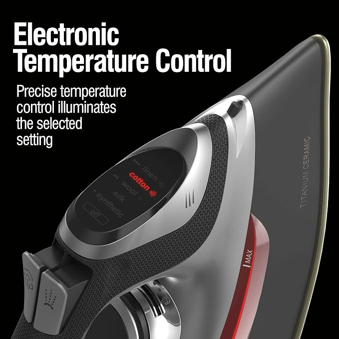 CHI Steam Iron for Clothes with Vertical Steam Burst, Titanium Ceramic Soleplate, Electronic Temperature Control, 1700W, 3-Way Auto Shutoff, 8' Retractable Cord
