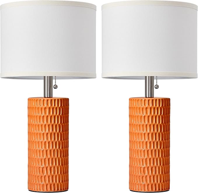 Reaketon Table Lamps for Living Room Set of 2, Ceramic Table Lamps for Bedroom, 20" Modern Lamps for Night Stands, Orange
