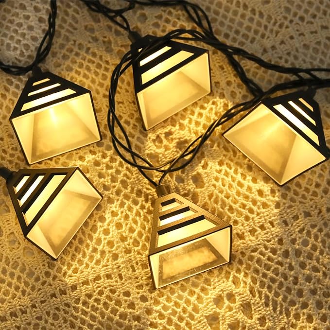 Vigdur Lantern String Lights, Black Decorative String Lights Plug in with 10 Plastic Lamp Shades, Connectable Moroccan Decoration Light for Home Holiday Party Decorations(9.84FT)