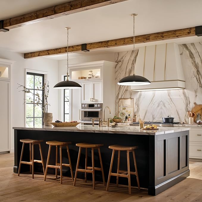 Kichler Delarosa 1-Light Pendant Light Fixture, Updated Traditional Hanging Light with Black Shade and Champagne Bronze Hardware for Kitchen Island, Dining Room, Hallway (12.75" x 20.25"), 52638BK