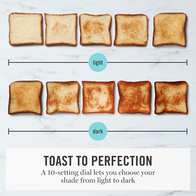 Martha Stewart 4 Slice Toaster, 10 Shade Settings with Defrost, Cancel, Bagel & Gluten-Free, Extra-Wide Self-Centering Slots for Waffles & Artisan Bread, Removable Crumb Tray, Cord Wrap, 1800W, Sky