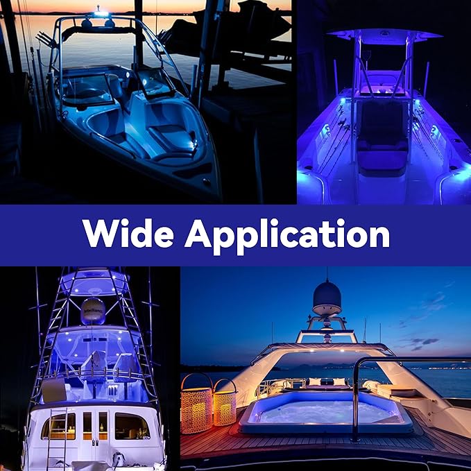 RVZONE 3 Inch White & Blue Dual Color Boat Courtesy Lights, IP68 Waterproof Stainless Steel Marine LED Light, Interior Exterior Deck Cabin Lighting for Fishing Pontoon Sailboat, 2 Pack