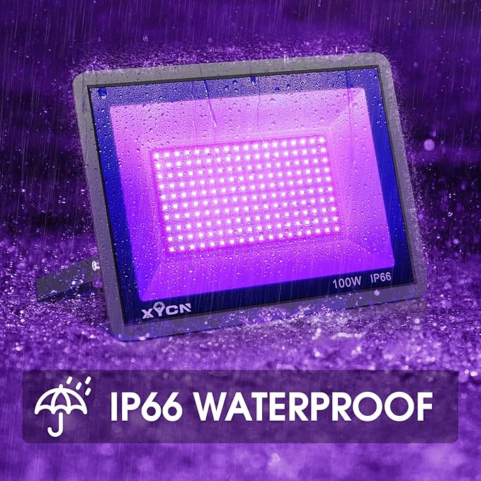YANYCN 4 Pack 100W LED Black Lights, Blacklight Flood Light with Plug and Switch, 120VAC IP66 Waterproof Blacklight for Halloween Party, Glow in The Dark, Stage Light, Body Paint, Neon Glow