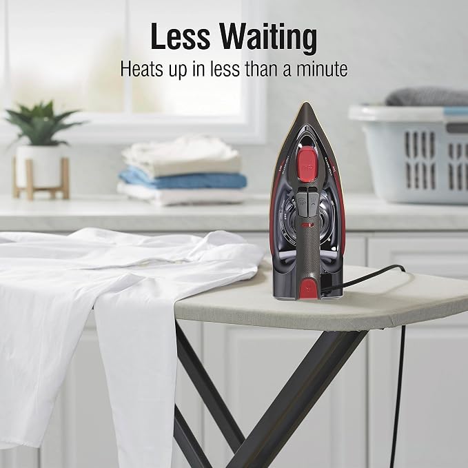 CHI Steam Iron for Clothes, Professional Grade, Titanium Infused Soleplate, 400+ Steam Holes, 1700 Watts, 3-Way Auto Shutoff, 8' Retractable Cord, Black/Chrome