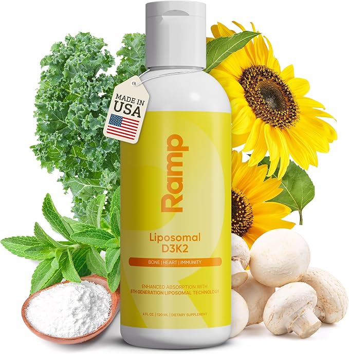 Vitamine D3K2 liposomale liquide – Végétalienne, sans OGM, vitamine D3 + K2 à haute absorption pour le soutien des os, du cœur et du système immunitaire – 60 doses