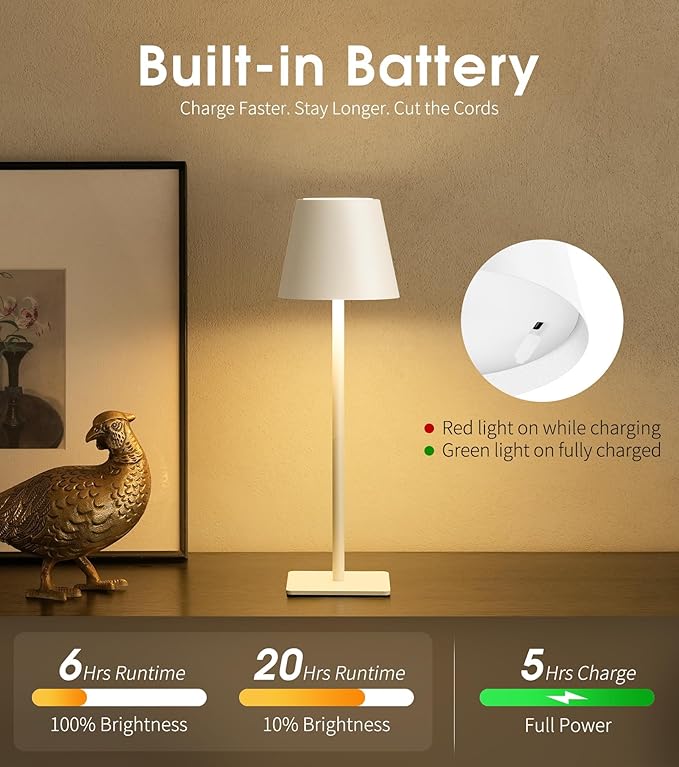 UME 3 Pack Cordless Table Lamp, Battery Operated Lamp - Portable Waterproof Rechargeable Table Lamp 3 Color Temps & Stepless Dimming for Dinner, Desk, Cafe, Outdoor (White)