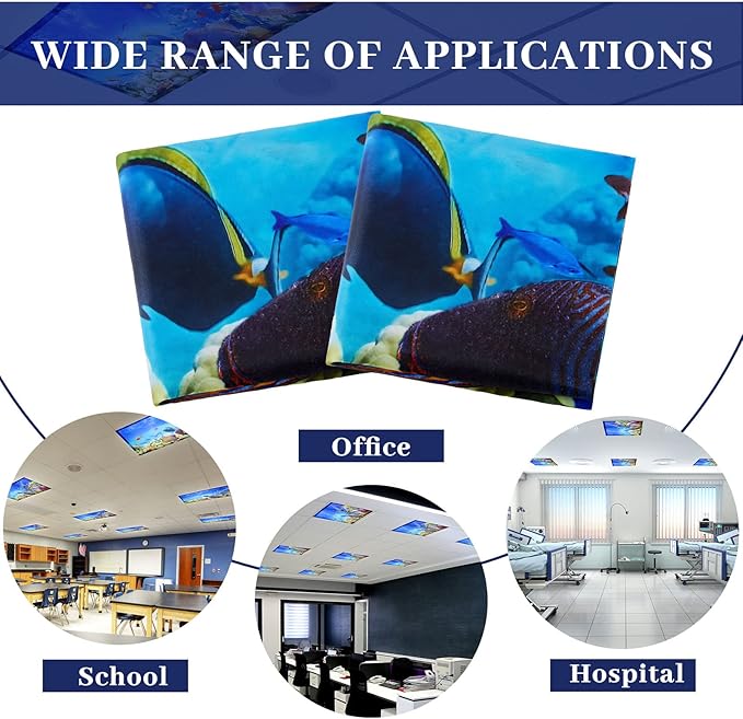 Hortsun 6 Pcs Fluorescent Light Covers - 4 x 2 Feet Magnetic Light Filters, Ceiling Lights Covers for Classroom Fluorescent Shade, Hospitals, School Office Cubicle Decor(Ocean)
