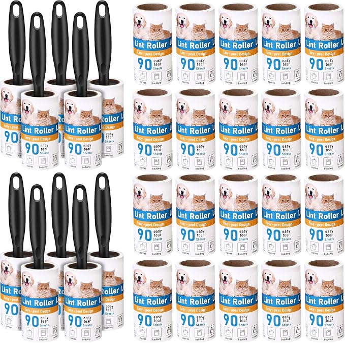 FoldTier 2700 Sheets Lint Rollers for Pet Hair Extra Sticky Portable Lint Remover Brush Roller with 10 Handles 30 Refills Pet Hair Remover for Couch, Clothes Furniture and Carpet Dog Cat