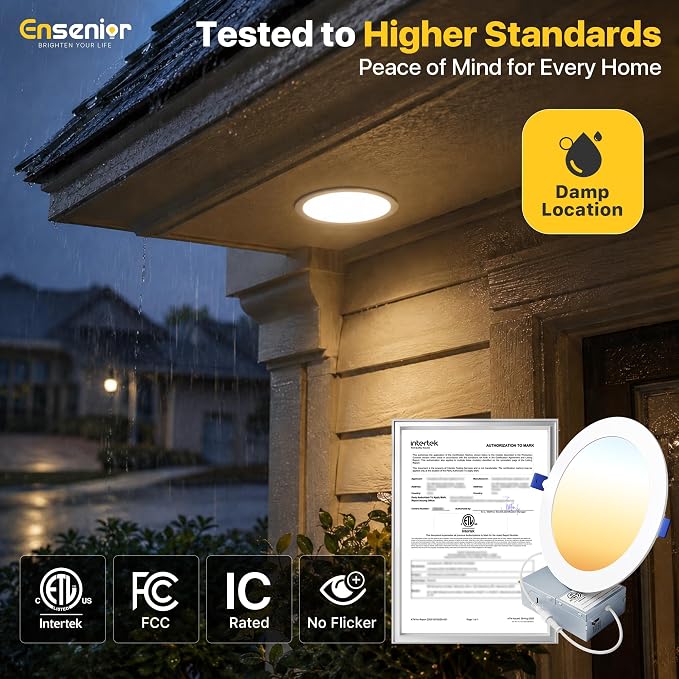 Ensenior 12 Pack 7 Inch LED Recessed Ceiling Light, Dimmable, 2700K-5000K 5CCT, 1600LM 15W 120V, High Brightness Canless Wafer Downligh