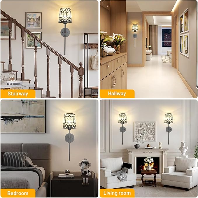 Black Battery Operated Wall Sconces Set of 2, Crystal Rechargeable Wireless Wall Sconce Lights for Home Decor, Dimmable 12 RGB and 3CCT Wall Lamps with Remote for Living Room Bedroom Hallway