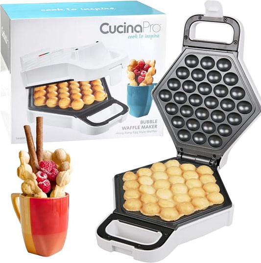 CucinaPro Bubble Waffle Maker, Electric Nonstick Hong Kong Egg Iron Griddle | Ready Indicator Light, Ready in under 5 Mins w Recipe Guide- Homemade DIY Ice Cream Cones- Special Breakfast or Dessert Gift