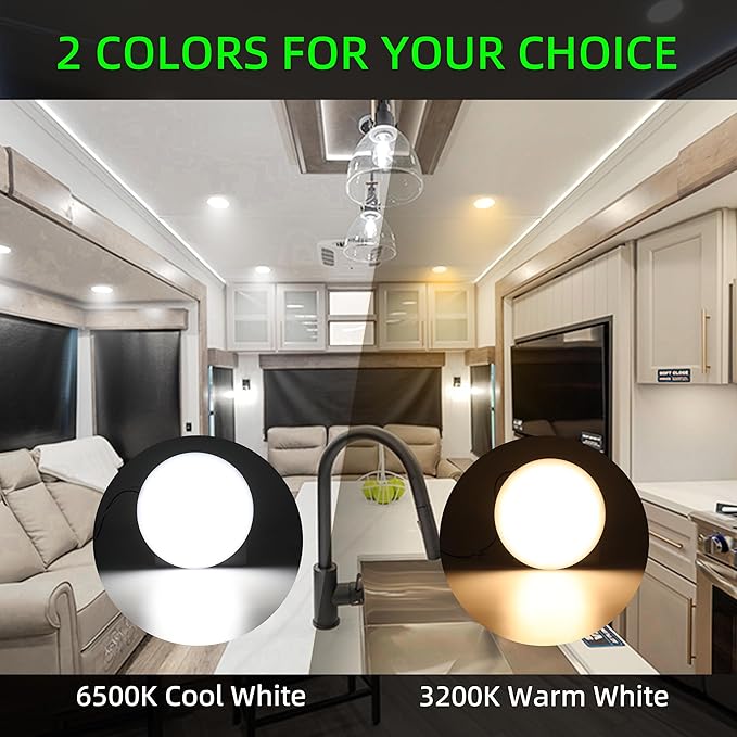 RV Light Interior 12V, 5Inch RV Ceiling Dome Light, LED Puck Lighting with ON/Off Switch, 700LM Camper Lighting Fixture for Boat Camper Trailer Car (Cool White 2Pack)