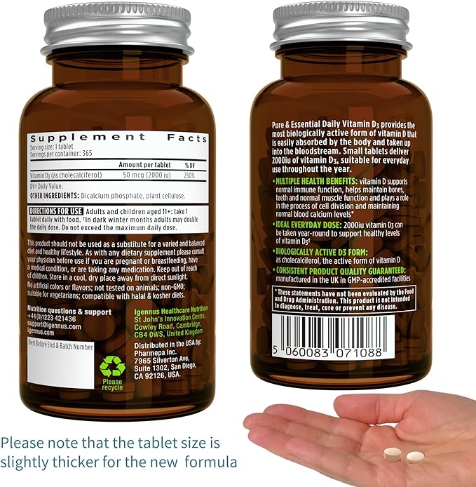 Igennus Daily Vitamine D3 + Complexe Triple Vitamine K Haute Résistance, 2000iu Cholécalciférol + 2700mcg Vitamines K1 et K2 (MK-4 et MK-7) Bioactives Avancées