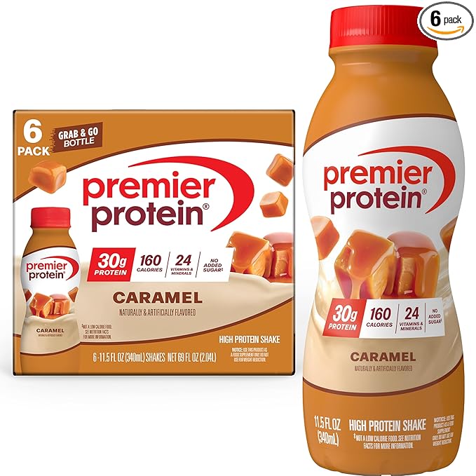 Premier Protein Shake, Caramel, 30g Protein, No Added Sugar, 24 Vitamins & Minerals to Support Immune Health, 11.5 fl oz, 6 Pack