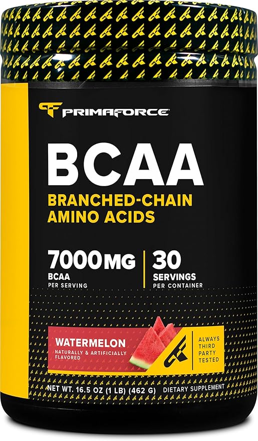 Primaforce BCAA Powder (Watermelon) - 7000MG 2:1:1 BCAAs, 30 Servings, Post-Workout Recovery Drink with Amino Acids and Real Salt for Men & Women