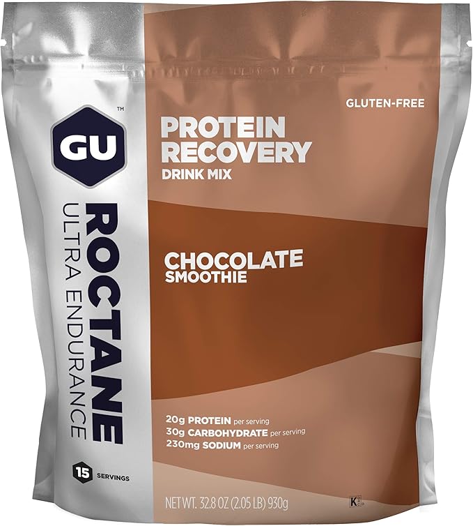 GU Energy Roctane Ultra Endurance Protein Recovery Drink Mix, Gluten-Free and Kosher Dairy, Recovery Support After Any Workout, 15-Serving Pouch, Chocolate Smoothie