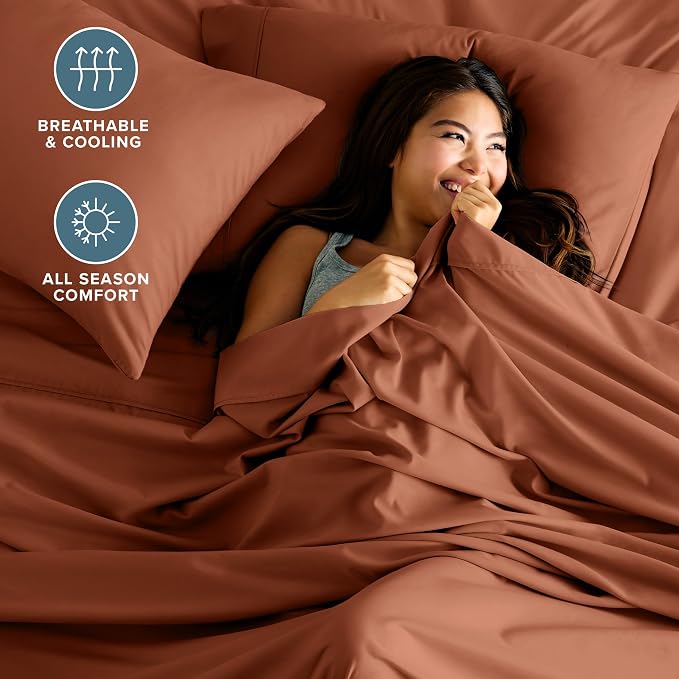 Bare Home Twin XL Sheet Set - 1800 Ultra-Soft Microfiber Twin Extra Long Bed Sheets - Double Brushed - Deep Pockets - Easy Fit - 3 Piece Set - Bedding Sheets & Pillowcases (Twin XL, Terracotta)