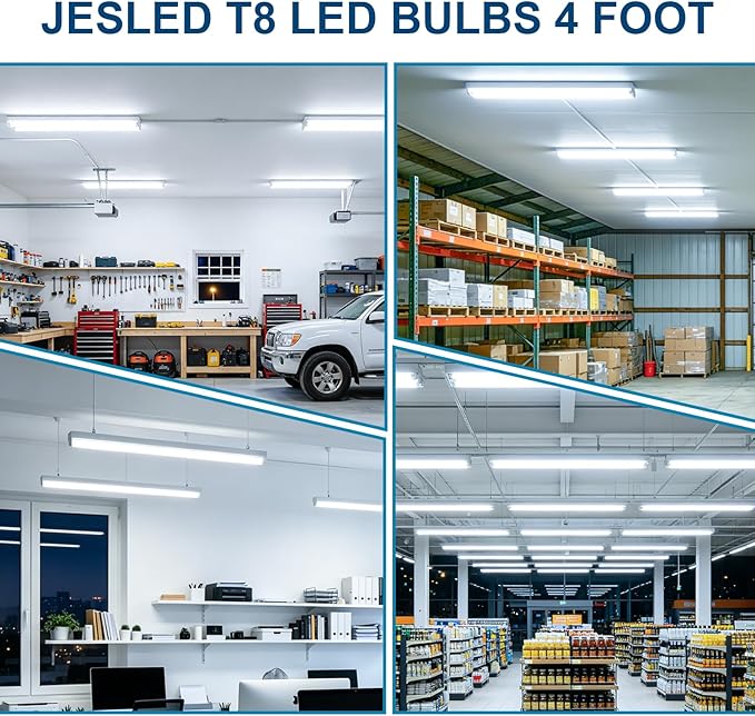 JESLED Flourescent Light Bulbs Replacement 4FT,T8 Led Bulbs 4 Foot Type A+B,24W 3000LM 5000K Frosted,Dual-End Powered,F32T8 or F40T12 Fluorescent Bulbs,Office Shop Warehouse Lights 12Pack
