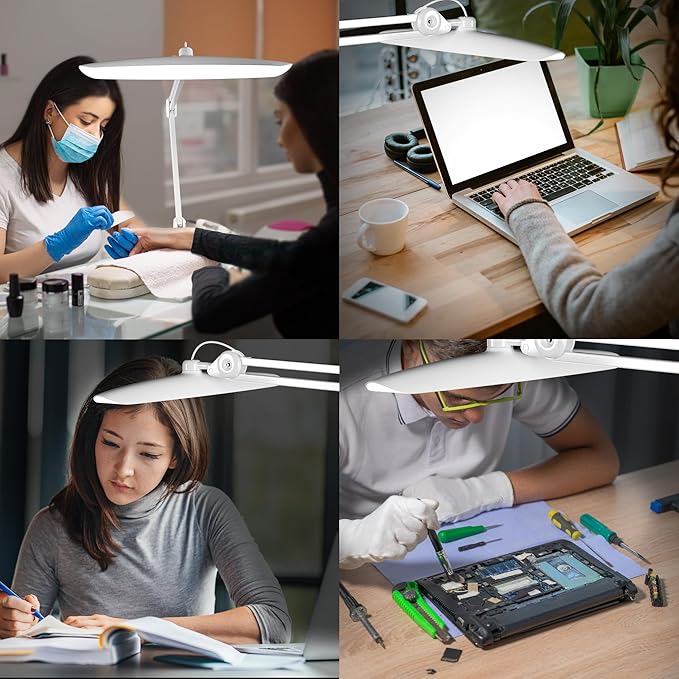 3000 Lumens Adjustable LED Desk Lamp & Task Lamp - Bright, Dimmable Lighting for Office, Crafts, Nails &Salon with Clamp kunzl (CCT, White)