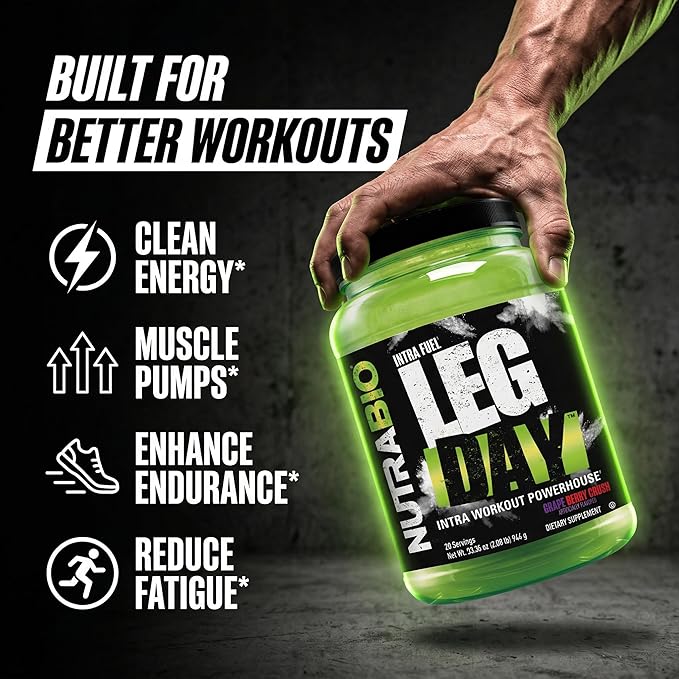 NutraBio Leg Day Intra Workout Powder – Advanced Carb Supplement with Cluster Dextrin & Electrolytes – Carb Powder with EAAs/BCAAs – Cyclic Dextrin for Performance – Grape Berry, 20 Servings