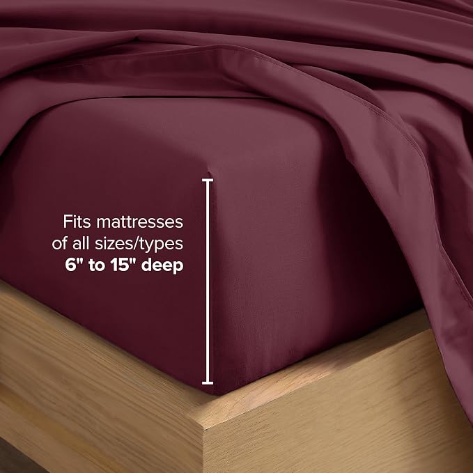 Bare Home Twin XL Sheet Set - 1800 Ultra-Soft Microfiber Twin Extra Long Bed Sheets - Double Brushed - Deep Pockets - Easy Fit - 3 Piece Set - Bedding Sheets & Pillowcases (Twin XL, Burgundy)