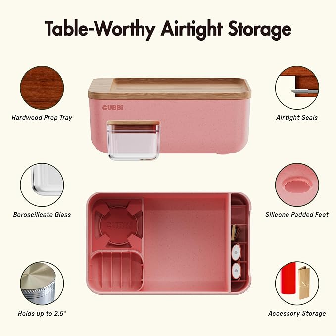 Cubbi - Airtight Box with Tray - Silicone Seals - 100% Air-Tight Storage Box with Accessories – Pink