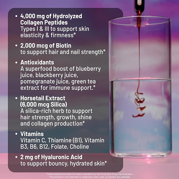 NatureWise Hydrolyzed Liquid Collagen for Women & Men 4000mg - High Absorption, Type 1 & 3 Peptides with Biotin + Vitamin C + Vitamin B Complex & Hyaluronic Acid -Mixed Berry - 10 Tubes[10 Day Supply]