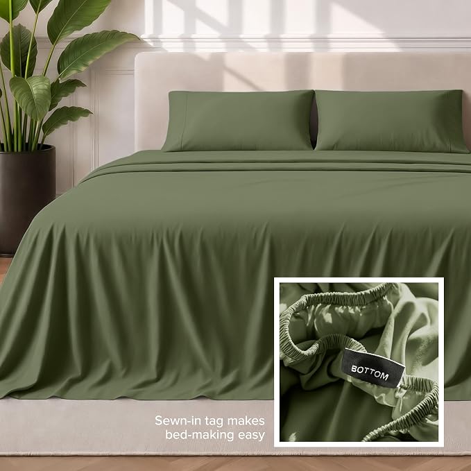 Bare Home Split Head Flex King Sheet Set - 1800 Ultra-Soft Microfiber Bed Sheets - Double Brushed - Deep Pockets - Easy Fit - 4 Piece Set - Bedding Sheets & Pillowcases (Cypress)