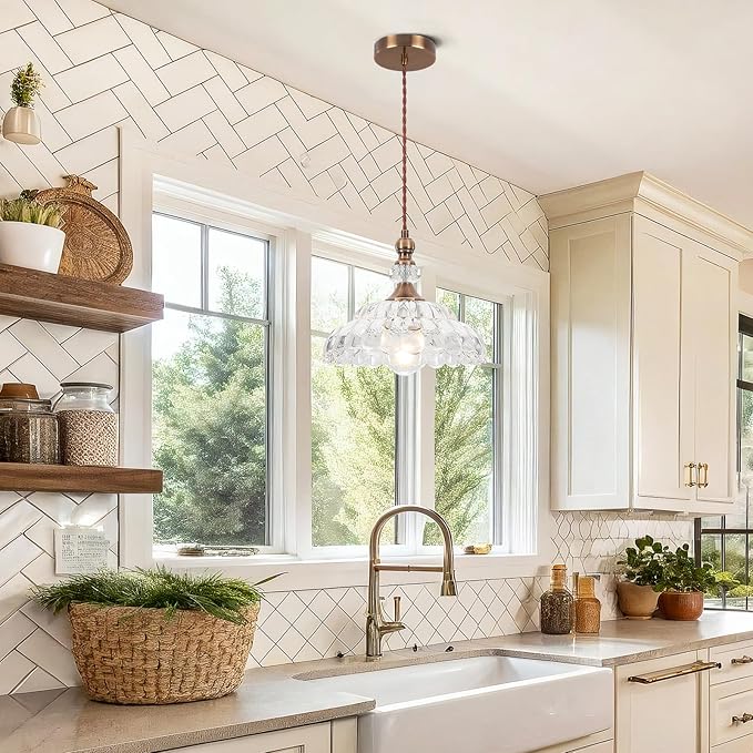 9.8" Vintage Pendant Lights for Kitchen Island, Small Brass Gold Hanging Pendant Lighting Fixture for Dining Room Hallway Bedroom