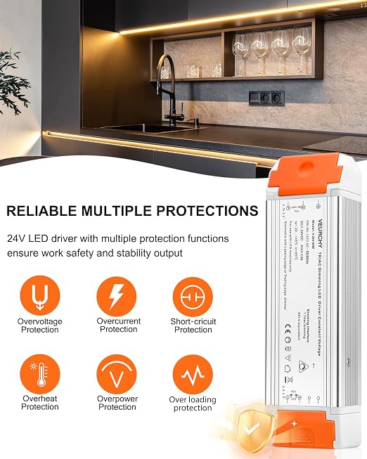 24V 60W Dimmable LED Driver,120V to DC 24V LED Lighting Low Voltage Transformers, Smooth Flicker Free Dimming 60 Watt LEDs Power Supply 24 Volt, 2 Pack