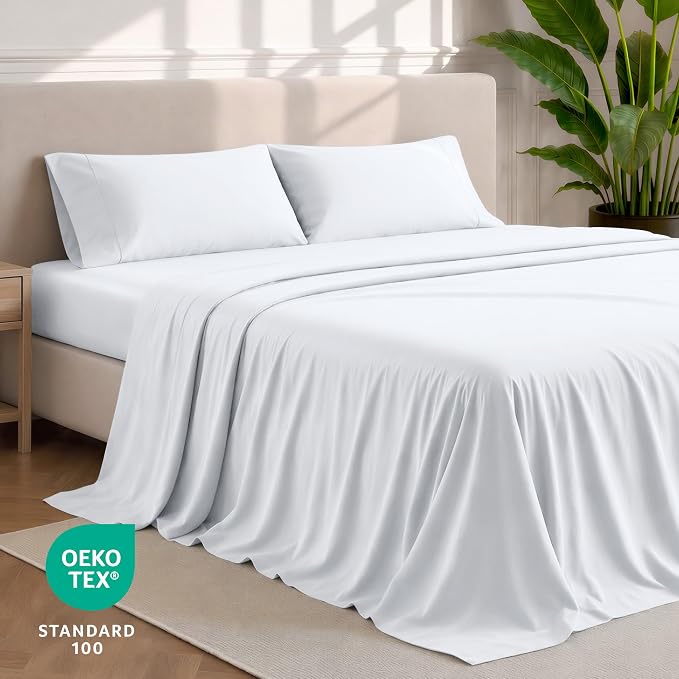 Bare Home Short Queen Sheet Set - 1800 Ultra-Soft Microfiber Bed Sheets - Double Brushed - Deep Pockets - Easy Fit - 4 Piece Set - Bedding Sheets & Pillowcases (Short Queen, White)