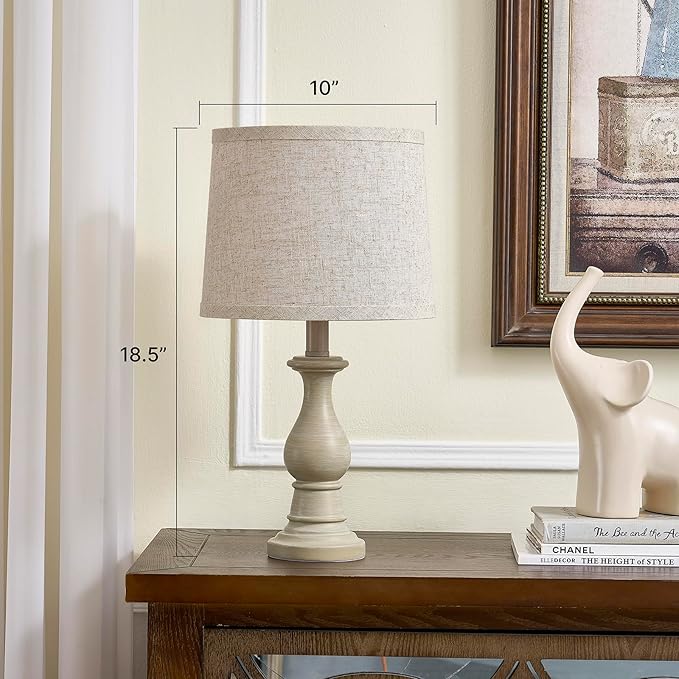 Vintage Table Lamp for Living Room Bedroom, 18.5" Farmhouse Bedside Lamps Nightstand Lamp Set of 2, Table Lamps with Oatmeal Linen Lamp Shades, 2 LED Bulbs Included