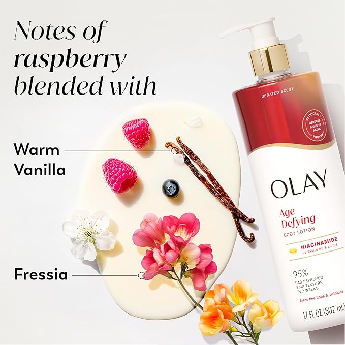 Lotion corporelle Olay pour femmes, anti-âge au sérum de niacinamide, réduit visiblement les signes du vieillissement cutané, hydratation 24h, formule à absorption rapide, complexe de vitamine B3, pour tous types de peaux, 500 ml