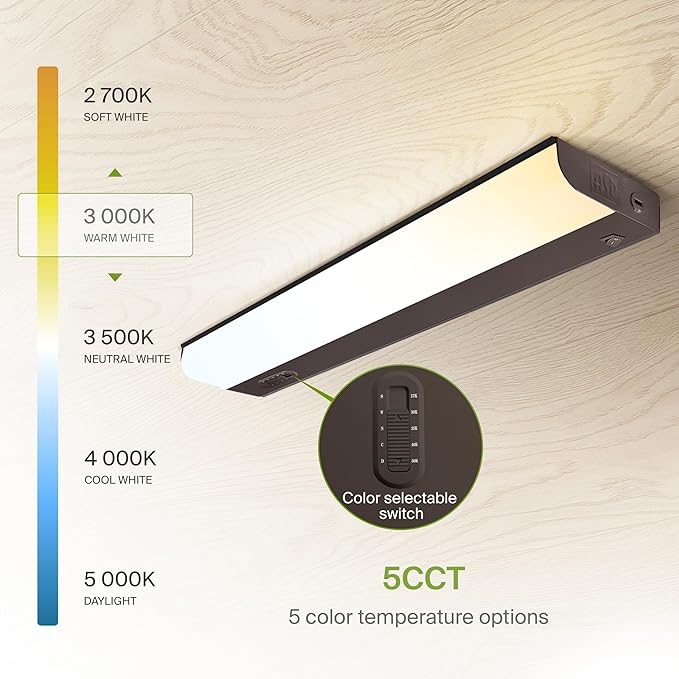 ASD LED Under Cabinet Lighting Hardwired, 18 Inch 10W 2700K-5000K Selectable, 807LM, CRI90+, Direct Wire Linkable Under Counter Lights for Kitchen, Dimmable Under Cabinet Lights, Bronze, UL, 20 Pack