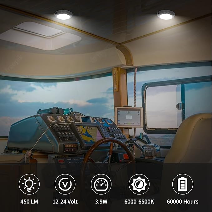 RVZONE Marine Boat Dome Light 12V LED Boat Interior Lights with Toggle Switch 5.5" LED Boat Cabin Lighting with Stainless Steel Surface Mount