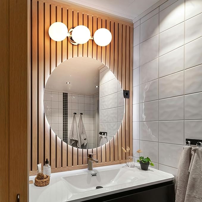 Chrome Globe Bathroom Vanity Light Fixtures, Modern 3 Lights Wall Lighting, Porch Wall Mount Light Fixture for Bathroom, Over Mirror Cabinets