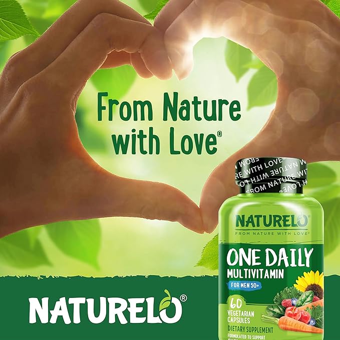 NATURELO メンズマルチビタミン 50歳以上向け - 1日1粒男性用マルチビタミン、ビタミン、ミネラル、オーガニックホールフード配合、エネルギーと健康をサポート、非遺伝子組み換え、ベジタリアンカプセル60粒