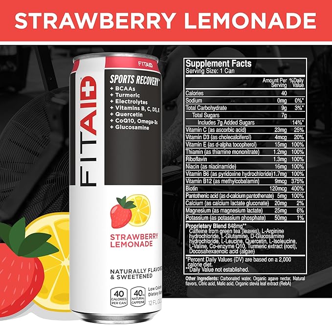 FITAID Recovery Blend Variety Pack BCAA Glucosamine Electrolytes Omega-3s Green Tea 100% Clean Paleo Vegan & Gluten-Free Naturally Sweetened & Flavored 12-oz. cans (Pack of 12) - Packaging May Vary