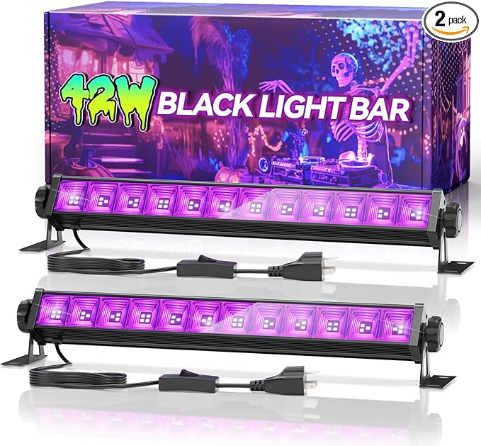 2 Pack 42W LED Black Light Bar, Blacklight with 6FT Cord+Switch+Plug, Glow in The Dark Black Lights Party Supplies for Halloween Decorations, Fluorescent Poster, Body Paint, Classroom, Bedroom