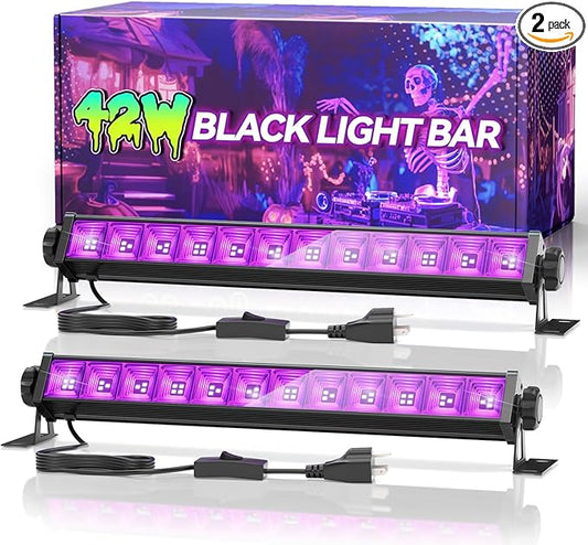 2 Pack 42W LED Black Light Bar, Blacklight with 6FT Cord+Switch+Plug, Glow in The Dark Black Lights Party Supplies for Halloween Decorations, Fluorescent Poster, Body Paint, Classroom, Bedroom
