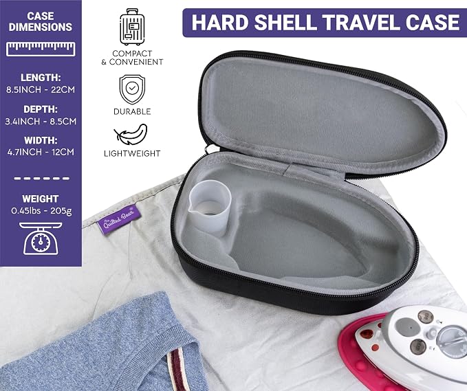 The Quilted Bear Mini Steam Iron - Lightweight Mini Travel Iron for Effortless Quilting & Wrinkle-Free Clothes with Hard Shell Case - Travel Steamer Craft Press for Clothes & Crafts (Black)