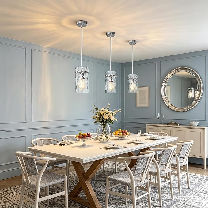 5.5" Nickel Hammered Glass Pendant Light, Brushed Nickel Kitchen Pendant Lights, Modern Kitchen Island Light Over Dining Light Fixture Bedroom Foyer 1 Pack