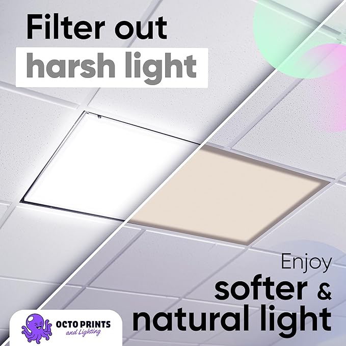 Fluorescent Light Covers for Ceiling Lights Classroom, Magnetic Fabric Light Covers for Ceiling Lights, Warm Beige Ceiling Light Covers for School, Office, Cubicle 2x4 LED Light Cover 4 Pack