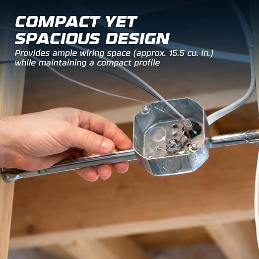 OHLECTRIC 4" Octagon Welded Electrical Box with Adjustable Bar Hanger (4 Pack) 1-1/2" Deep Box with BX/MC Clamp - Galvanized Steel - Supports Fixtures Up to 50 lbs