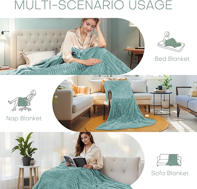 Electric Heated Blanket Twin Size 62"x84" with Cozy Flannel, 9 Heat Settings & 1-10 Hours Auto Off, Soft & Cozy Warming Throw for Home, Office, or Bed, Machine Washable, Bean Green