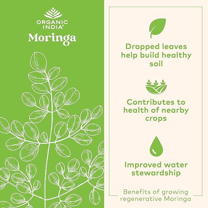 ORGANIC INDIA モリンガ ハーバル サプリメント - グリーン スーパーフード、高栄養価、純粋植物性タンパク質、ビタミンA、E、K、鉄、カルシウム、食物繊維配合、ヴィーガン、グルテンフリー、USDAオーガニック認証 - 90カプセル