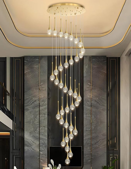 36 Light Modern Glam Crystal Chandelier for High Ceiling LED Dimmable Ceiling Pendant Light Staircase Foyer Enterway Living Room Chandelier Lighting Antique Gold