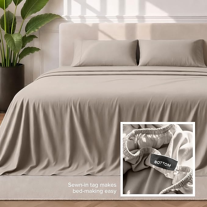 Bare Home King Sheet Set - 1800 Ultra-Soft Microfiber King Bed Sheets - Double Brushed - Deep Pockets - Easy Fit - 4 Piece Set - Bedding Sheets & Pillowcases (King, Khaki)